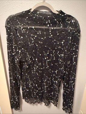 SHEIN Black Star Print Long Sleeve Mesh Top